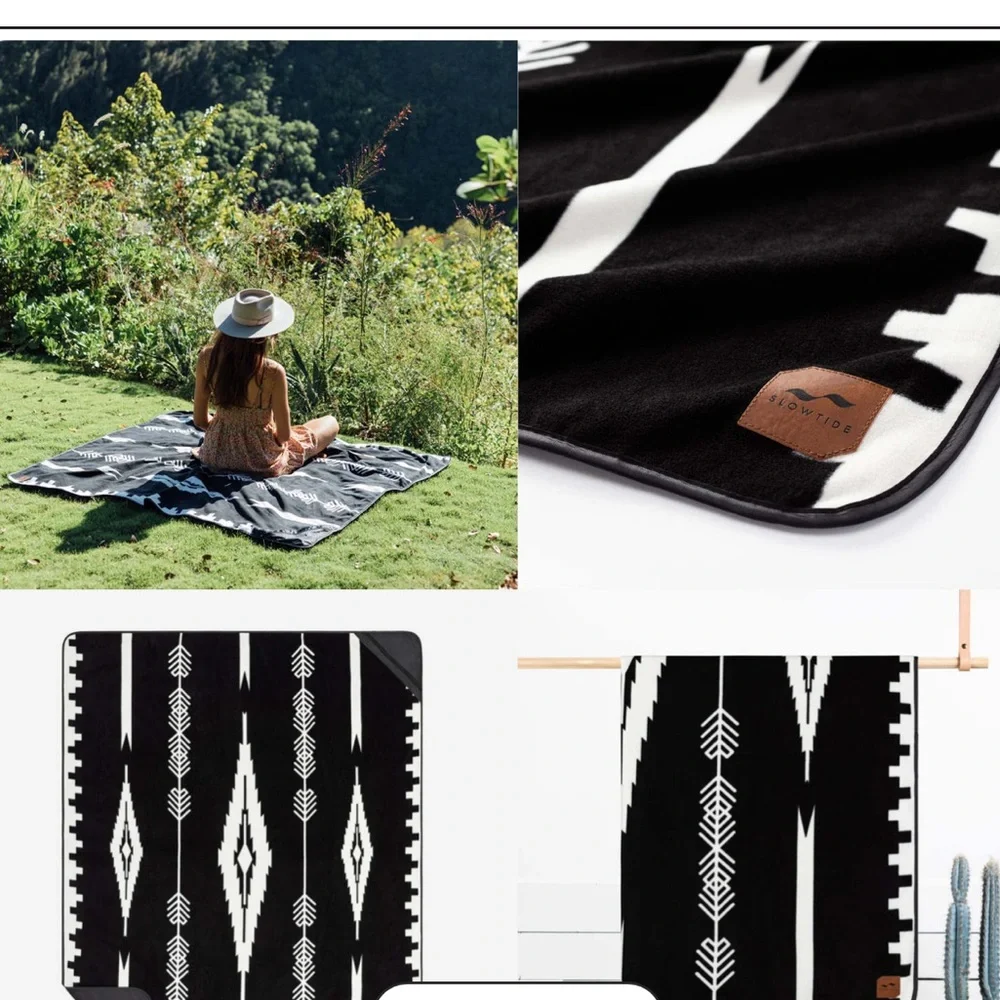 SLOWTIDE JERICHO FLEECE CAMP BLANKET TRIBAL PRINT IN BLACK AND WHITE NWOT